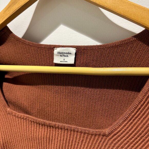 Abercrombie & Fitch Long-Sleeve Ottoman Squareneck Top Brown Small - Picture 5 of 6